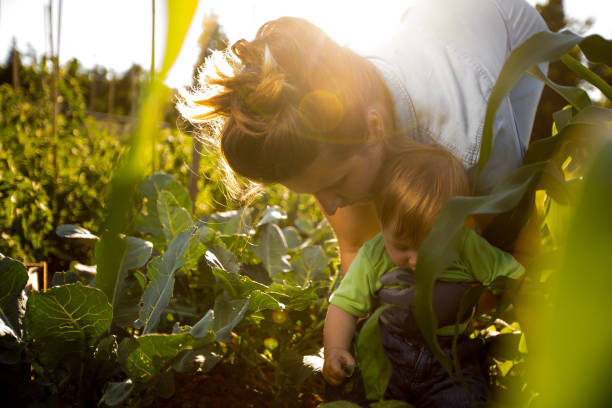 istock Young mother farming with her son 1210731275