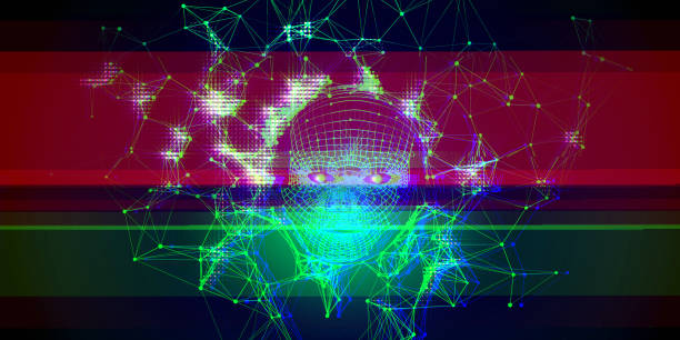 istock AI. Technology glitch color background  with grid face on black . Futuristic artificial intelligence presentation. Computer communication technology. 1210731754