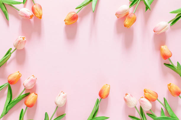 istock Spring floral background, greeting card, top view 1210733481