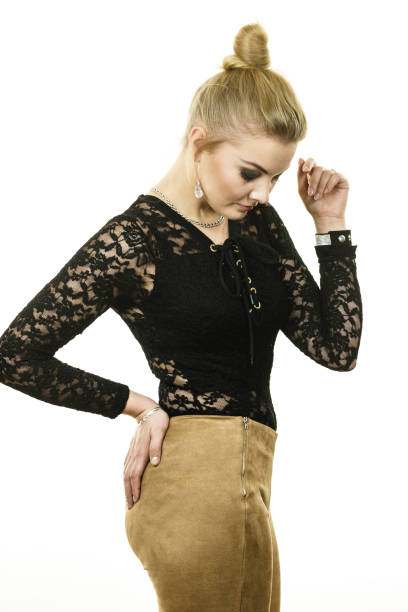 istock Woman wearing stylish lace top 1210733584