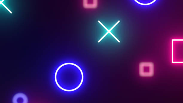 istock Blue and pink colored neon geometric shapes abstract background 1210736347