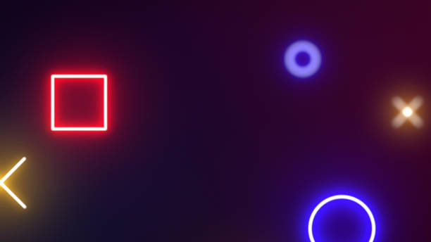 istock Colorful neon geometric shapes abstract background with copy space 1210736706