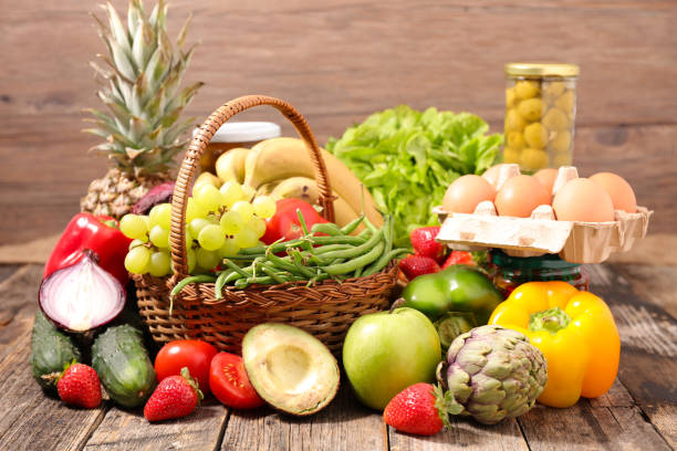 istock assorted of dairy product, fruit, vegetable on wood background 1210741232