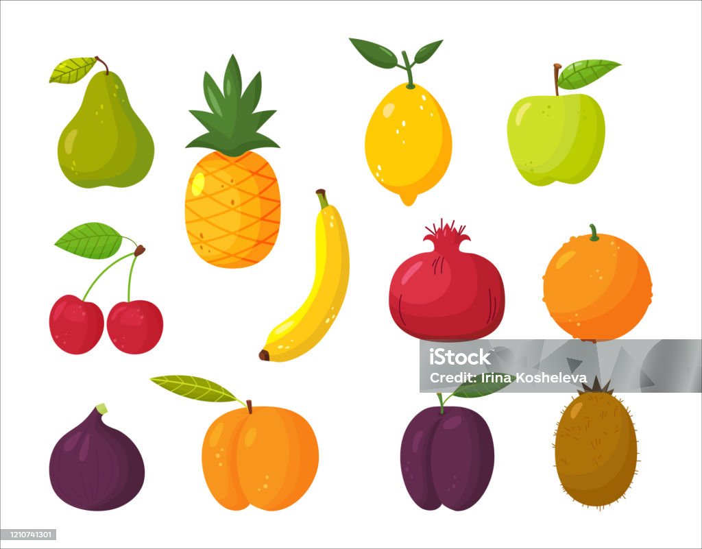 Ilustración de Conjunto De Frutas Jugosas En Estilo De Dibujos Animados  Estilo De Vida Saludable Vegetarianismo y más Vectores Libres de Derechos  de Albaricoque - iStock