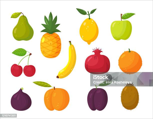 Ilustración de Conjunto De Frutas Jugosas En Estilo De Dibujos Animados  Estilo De Vida Saludable Vegetarianismo y más Vectores Libres de Derechos  de Albaricoque - iStock