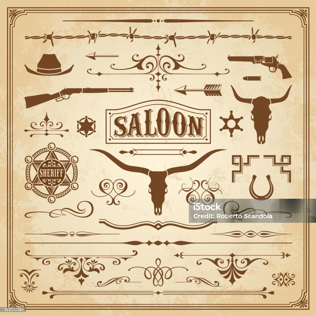 Yếu tố thiết kế khái niệm phương Tây - Trả phí Bản quyền Một lần Biên giới hoa kỳ vectơ sẵn có Yếu tố thiết kế khái niệm phương Tây - Trả phí Bản quyền Một lần Biên giới hoa kỳ vectơ sẵn có