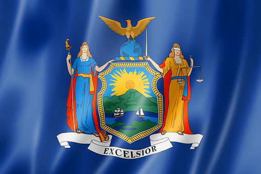 New York flag, united states waving banner collection. 3D illustration