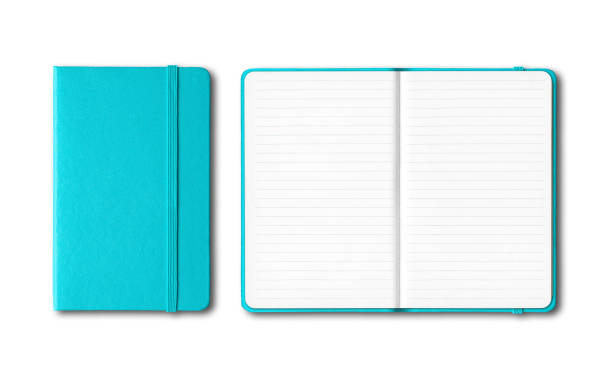 istock Aqua blue closed and open lined notebooks isolated on white 1210743872