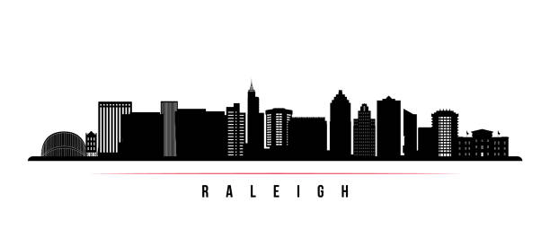 raleigh skyline horizontale banner. schwarz-weiße silhouette von raleigh, north carolina. vektorvorlage für ihr design. - north carolina raleigh north capital stock-grafiken, -clipart, -cartoons und -symbole