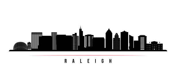 Raleigh  skyline horizontal banner. Black and white silhouette of Raleigh, North Carolina. Vector template for your design. Raleigh  skyline horizontal banner. Black and white silhouette of Raleigh, North Carolina. Vector template for your design. raleigh north carolina stock illustrations