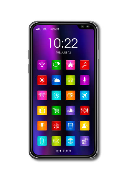 istock All screen smartphone with colorful icon set isolated on white. 3D render 1210744338