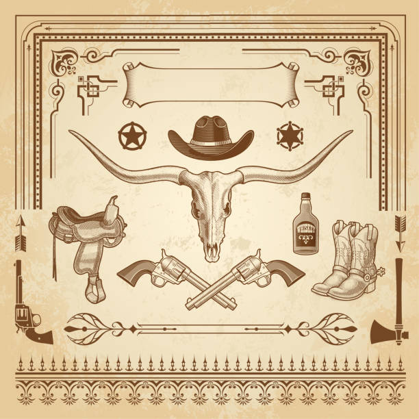 illustrations, cliparts, dessins animés et icônes de western concept design element ensemble 2 - us coin