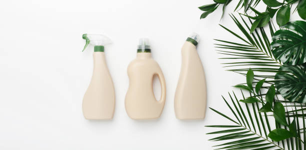 istock Three bottles with eco design packaging, bio natural cleaning 1210746159