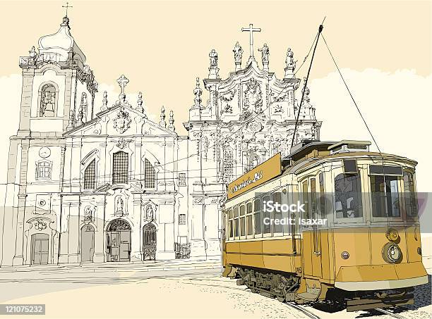 Vecchio Tram A Porto - Immagini vettoriali stock e altre immagini di Disegnare - Disegnare, Tranvia, Disegno