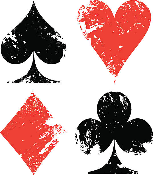 grunge-poker beschilderung - cards spade suit symbol heart suit stock-grafiken, -clipart, -cartoons und -symbole