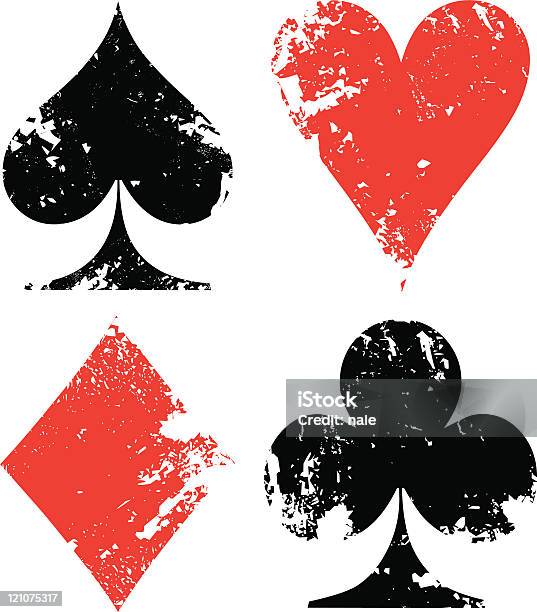 Grunge Poker Indicazioni - Immagini vettoriali stock e altre immagini di Carte da gioco - Carte da gioco, Tecnica Grunge, Carte di cuori