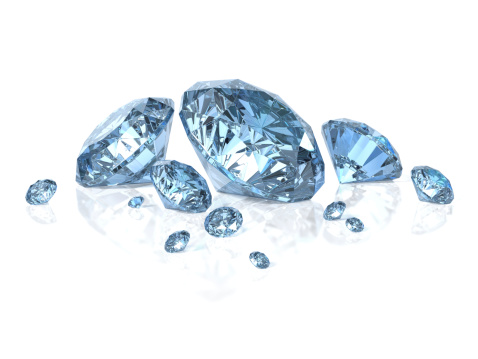 Blue Diamonds isolated on white. 3D render.