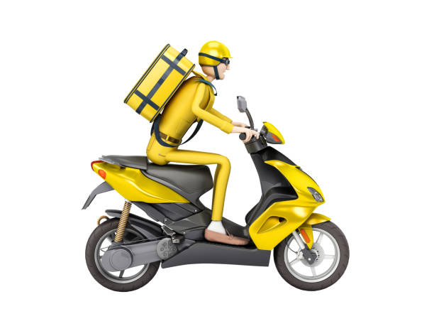 istock fast delivery concept the courier on a motorcycle with thermal backpack 3d render on white no shadow 1210756007