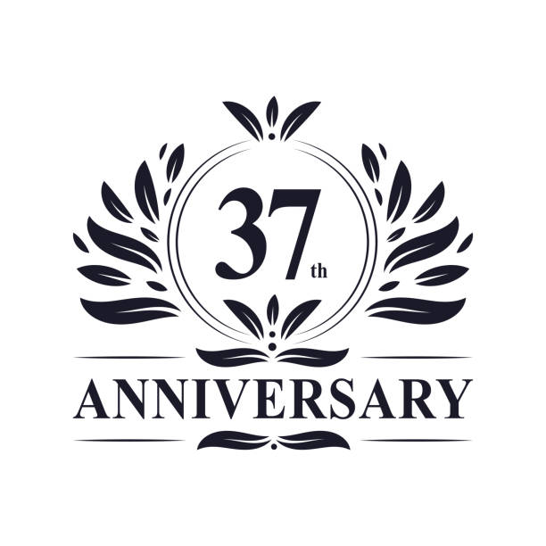 37th anniversary logo 37 years celebration 37th Anniversary Design, luxurious golden color 37 years Anniversary logo design celebration. number 37 illustrations stock illustrations