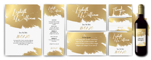 Templates with white and gold designs. Invitation Save the Date, thank you card, menu list, label for beverage bottle. Invitation Save the Date. Templates with white and gold designs. Invitation Save the Date, thank you card, menu list, label for beverage bottle. Invitation Save the Date. Luxury, elegance, simple, artistic. Vector stroke. Vector designs. invitation stock illustrations