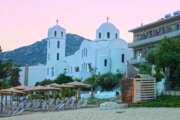 View of Church of Palio Kavala. Greece. stock photo