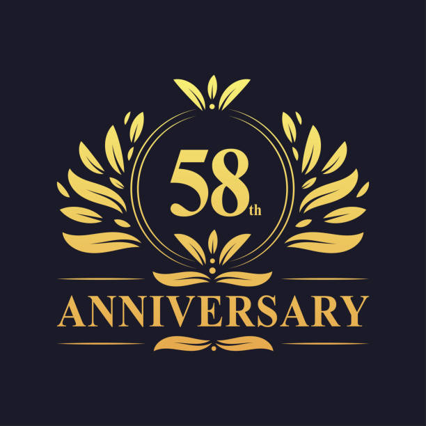 58th Anniversary Design, luxurious golden color 58 years Anniversary logo design celebration.
