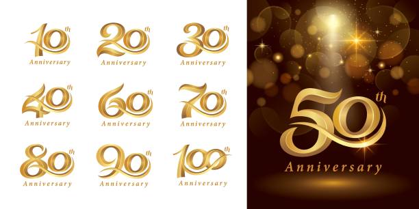 Set of Anniversary logotype design, Elegant Classic Logo, Vintage and retro Serif Number Letters Set of Anniversary logotype design, Elegant Classic Logo, Vintage and retro Serif Number Letters, Celebrating Anniversary Logo silver and golden for Congratulation celebration event, invitation, greeting, web template, Flyer and booklet number 50 stock illustrations