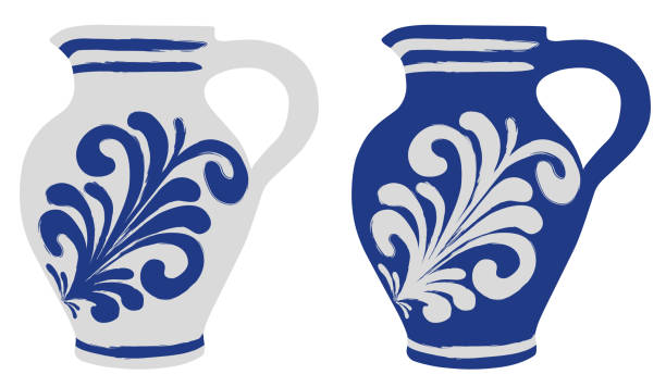 Bembel for cider, typical in Frankfurt, Hesse cider Bembel, clay jug from Hesse, vector graphic insulated, flower vase, jugs, white, blue, ceramic, tonware, jug, cup, pot, object, cup, porcelain, container, mason jar, clay, decoration, ancient, traditional, china, hollowed out, glass, cha, old blue jug stock illustrations