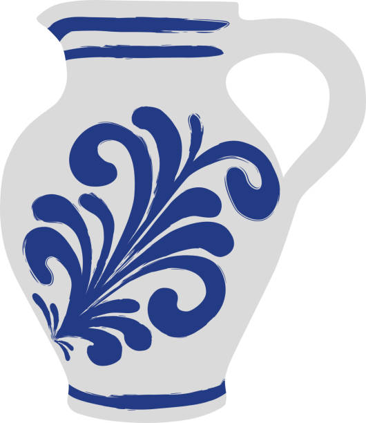 Bembel for cider, typical in Frankfurt, Hesse cider Bembel, clay jug from Hesse, vector graphic apple wine bembel, typical in frankfurt, tonkrug from hesse, bembel for cider, cider clay jug isolated on white background, vector graphics, drinks, jugs, white, clay, krug, pot, ceramics, object, ancient, decoration, craft, traditional, alcohol, decorative, blue blue jug stock illustrations