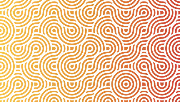 서로 다른 차가운 색상으로 겹친 파도, 원 및 사각형의 시퀀스로 구성된 기하학적 원활한 패턴 배경 - backgrounds multi colored ornate pattern stock illustrations