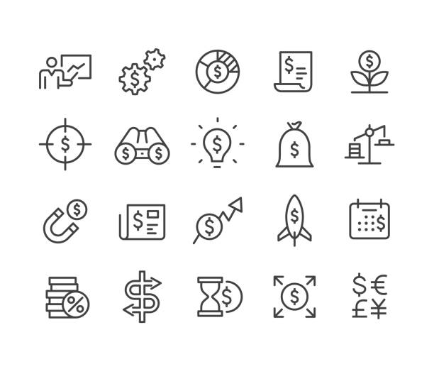 ilustraciones, imágenes clip art, dibujos animados e iconos de stock de negocios y finanzas - conjunto de iconos - serie de líneas clásicas - symbol financial occupation seminar computer icon