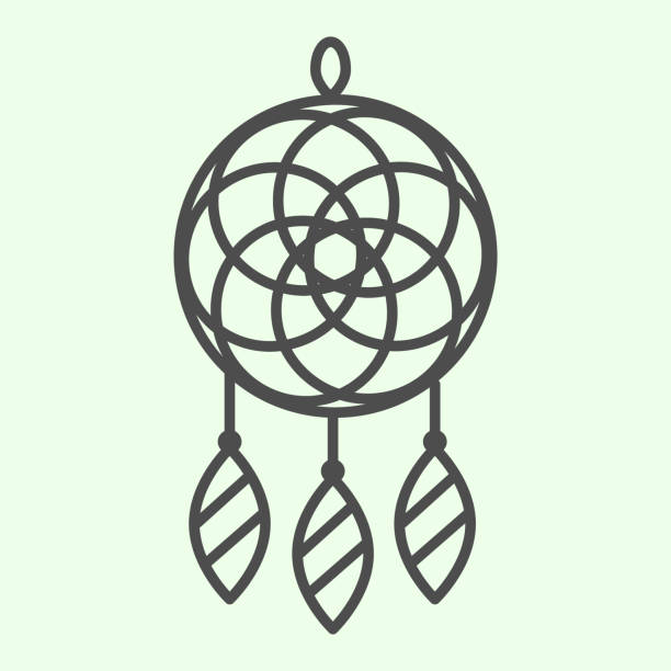 dreamcatcher dünne linie symbol. magische traumfänger in ethnischen ornament umriss stil piktogramm auf weißem hintergrund. indischer stammesschutz talisman für mobiles konzept und web-design. vektorgrafiken. - dreamcatcher stock-grafiken, -clipart, -cartoons und -symbole