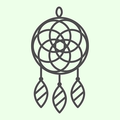 Dreamcatcher thin line icon. Magic dream catcher in ethnic ornament outline style pictogram on white background. Indian tribal protection talisman for mobile concept and web design. Vector graphics