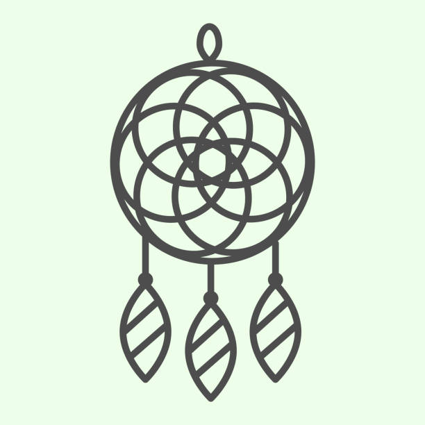 Dreamcatcher thin line icon. Magic dream catcher in ethnic ornament outline style pictogram on white background. Indian tribal protection talisman for mobile concept and web design. Vector graphics. Dreamcatcher thin line icon. Magic dream catcher in ethnic ornament outline style pictogram on white background. Indian tribal protection talisman for mobile concept and web design. Vector graphics catching illustrations stock illustrations