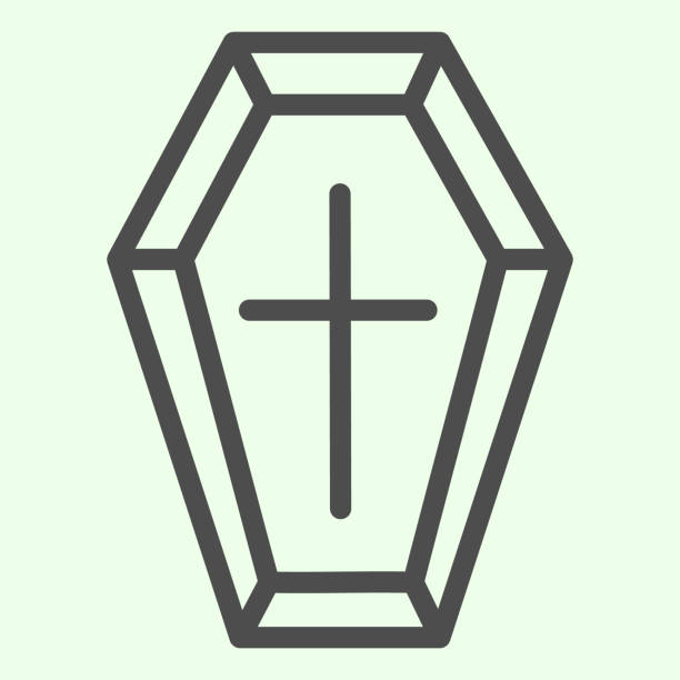 Coffin line icon. Funeral wooden casket with cross outline style pictogram on white background. Halloween death vampire burial coffin for mobile concept and web design. Vector graphics. Coffin line icon. Funeral wooden casket with cross outline style pictogram on white background. Halloween death vampire burial coffin for mobile concept and web design. Vector graphics funeral home logo stock illustrations