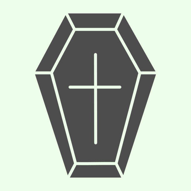 Coffin solid icon. Funeral wooden casket with cross glyph style pictogram on white background. Halloween death vampire burial coffin for mobile concept and web design. Vector graphics. Coffin solid icon. Funeral wooden casket with cross glyph style pictogram on white background. Halloween death vampire burial coffin for mobile concept and web design. Vector graphics funeral home logo stock illustrations