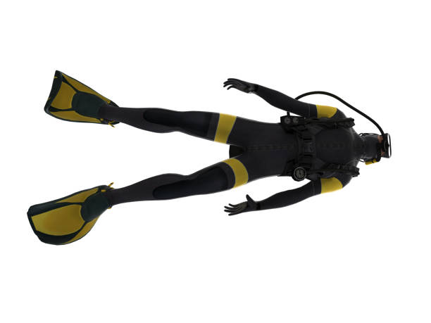 istock Bottom side view of isolated scuba diver white background ready cutout 3d rendering 1210782635