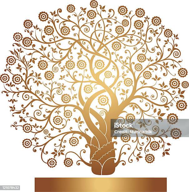 Красивые Золотые Дерево — стоковая векторная графика и другие изображения на тему Афиша - Афиша, Векторная графика, Весна