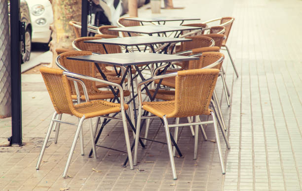 istock Street cafe tables and chairs. Selective focus. 1210785532