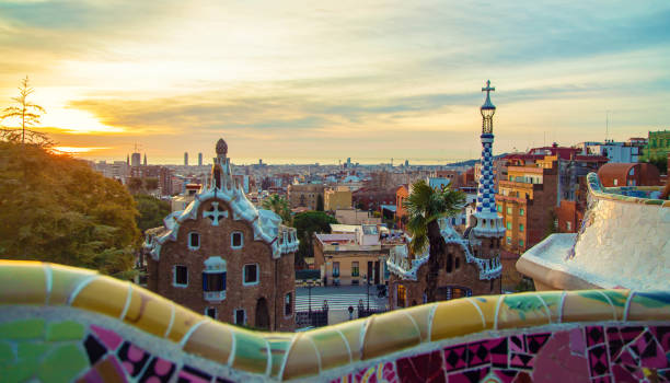 istock Park Guell Barcelona at sunrise. Selective focus. 1210785929