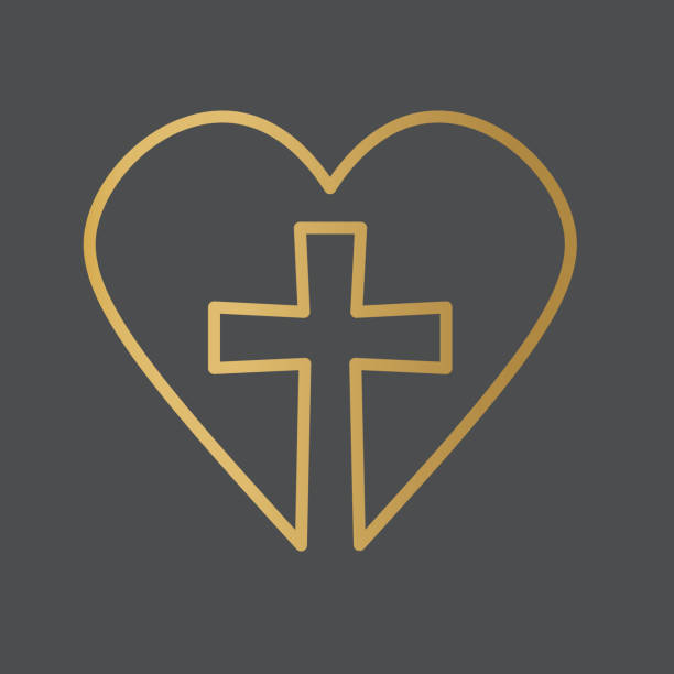 illustrazioni stock, clip art, cartoni animati e icone di tendenza di croce d'oro e cuore, concetto di misericordia - cross cross shape shiny gold