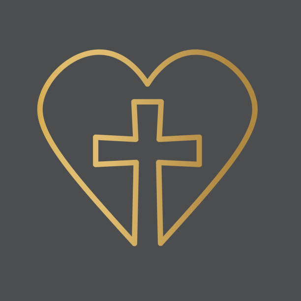 ilustrações de stock, clip art, desenhos animados e ícones de golden cross and heart, mercy concept - cross cross shape shiny gold