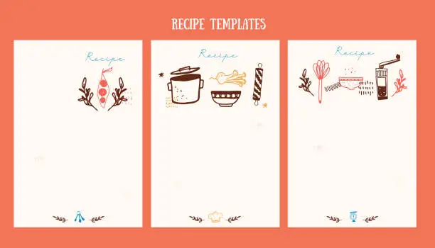 Vector illustration of Recipe banner menu design with cute doodle icons, food set flyer cover