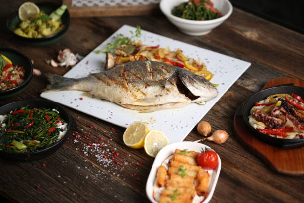 istock grilled sea bream steak with vegetables 1210788375