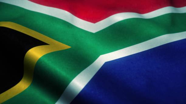 bandiera sudafricana che sventola nel vento. bandiera nazionale del sudafrica. segno del sudafrica. rendering 3d - south africa africa south african culture african culture foto e immagini stock