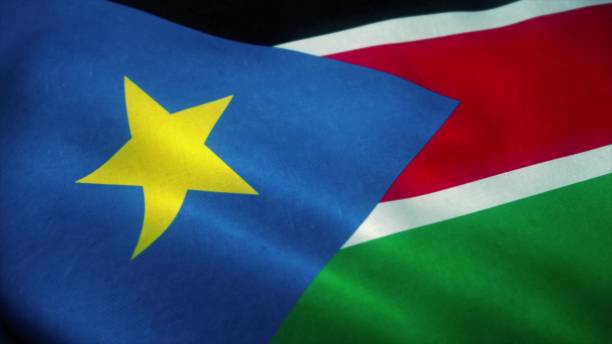 bandiera del sud sudan che sventola nel vento. bandiera nazionale del sud sudan. segno del sud sudan. rendering 3d - republic of the sudan foto e immagini stock