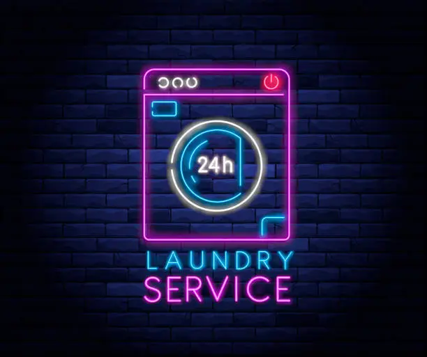 Vector illustration of Dry cleaning service neon banner