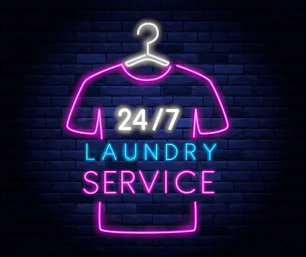 Vector illustration of Dry cleaning service neon banner