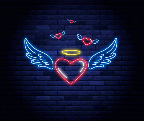 istock Illuminated neon heart with angel wings and halo 1210790666