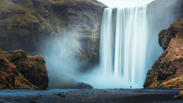 istock Alone tourist at Skogafoss 1210791882